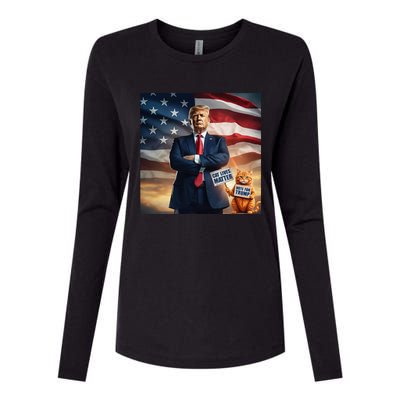 Cat Lives Matter Vote For Trump Usa Flag Funny Election Womens Cotton Relaxed Long Sleeve T-Shirt