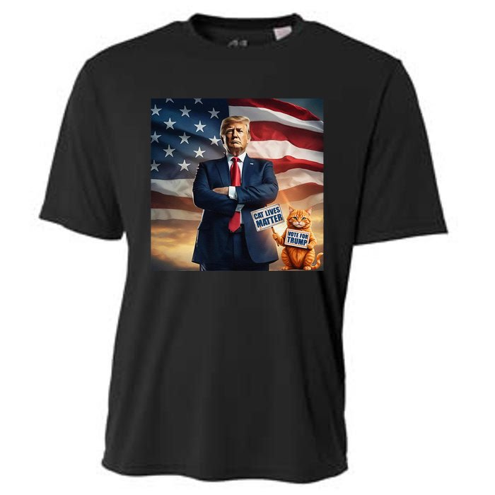 Cat Lives Matter Vote For Trump Usa Flag Funny Election Cooling Performance Crew T-Shirt