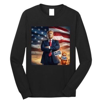 Cat Lives Matter Vote For Trump Usa Flag Funny Election Long Sleeve Shirt