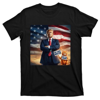 Cat Lives Matter Vote For Trump Usa Flag Funny Election T-Shirt