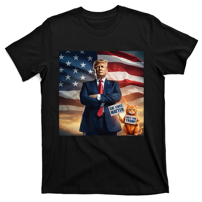 Cat Lives Matter Vote For Trump Usa Flag Funny Election T-Shirt