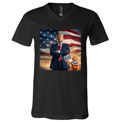 Cat Lives Matter Vote For Trump Usa Flag Funny Election V-Neck T-Shirt