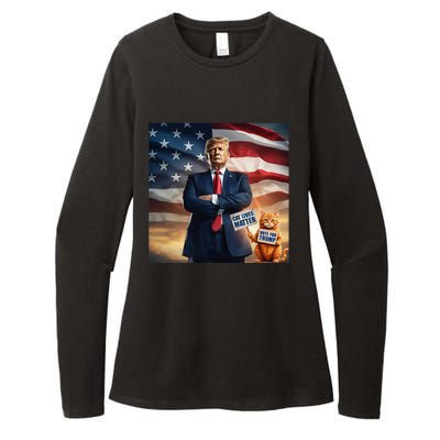 Cat Lives Matter Vote For Trump Usa Flag Funny Election Womens CVC Long Sleeve Shirt