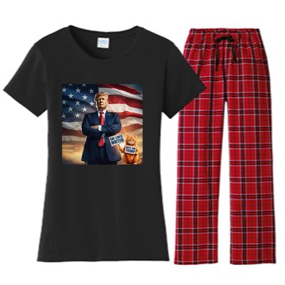 Cat Lives Matter Vote For Trump Usa Flag Funny Election Women's Flannel Pajama Set