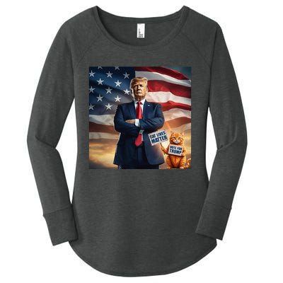 Cat Lives Matter Vote For Trump Usa Flag Funny Election Women's Perfect Tri Tunic Long Sleeve Shirt