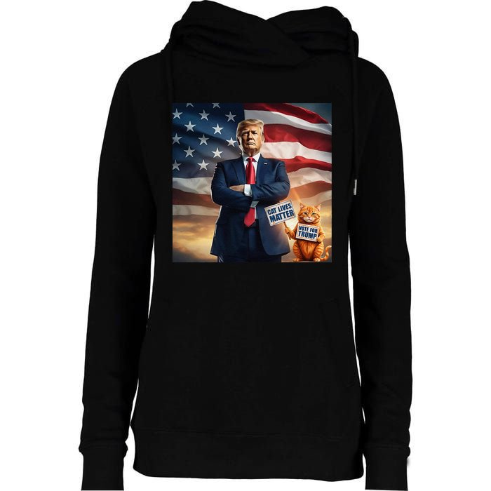 Cat Lives Matter Vote For Trump Usa Flag Funny Election Womens Funnel Neck Pullover Hood