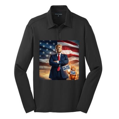 Cat Lives Matter Vote For Trump Usa Flag Funny Election Silk Touch Performance Long Sleeve Polo