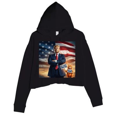 Cat Lives Matter Vote For Trump Usa Flag Funny Election Crop Fleece Hoodie