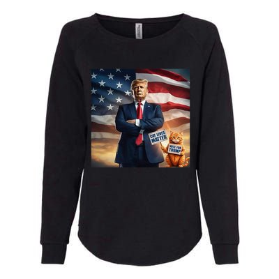 Cat Lives Matter Vote For Trump Usa Flag Funny Election Womens California Wash Sweatshirt