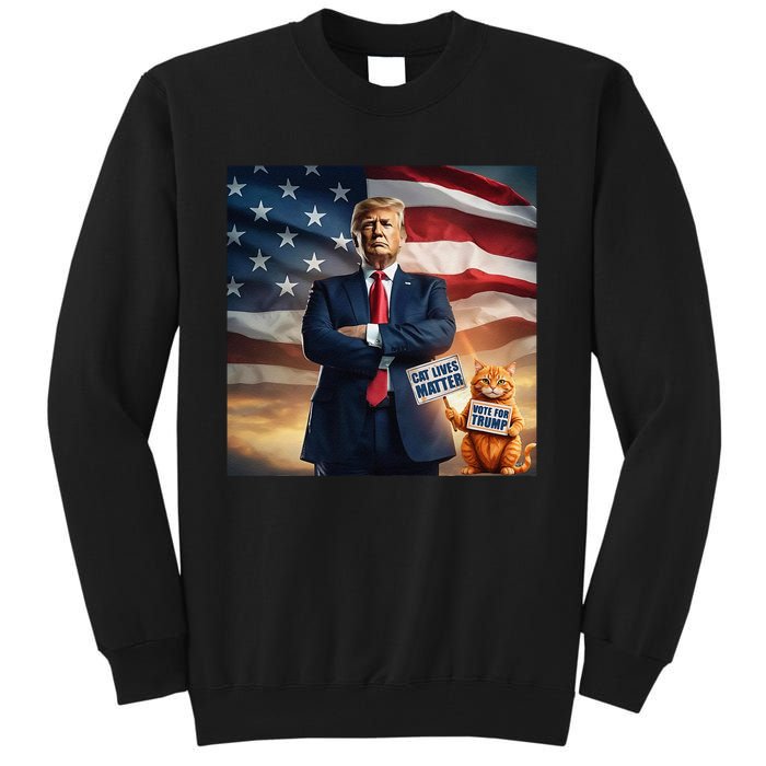 Cat Lives Matter Vote For Trump Usa Flag Funny Election Tall Sweatshirt