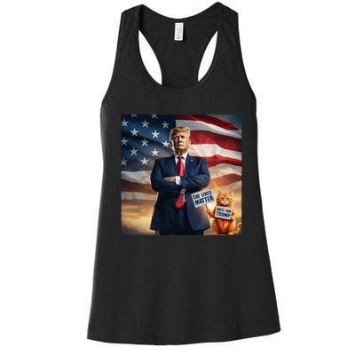 Cat Lives Matter Vote For Trump Usa Flag Funny Election Women's Racerback Tank