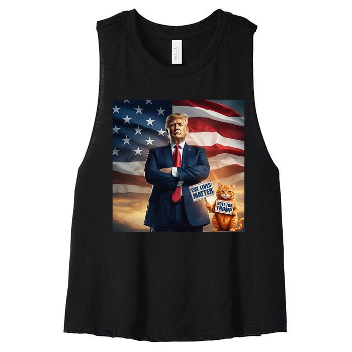 Cat Lives Matter Vote For Trump Usa Flag Funny Election Women's Racerback Cropped Tank