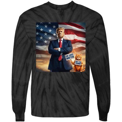 Cat Lives Matter Vote For Trump Usa Flag Funny Election Tie-Dye Long Sleeve Shirt