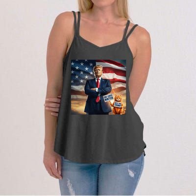 Cat Lives Matter Vote For Trump Usa Flag Funny Election Women's Strappy Tank