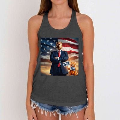 Cat Lives Matter Vote For Trump Usa Flag Funny Election Women's Knotted Racerback Tank