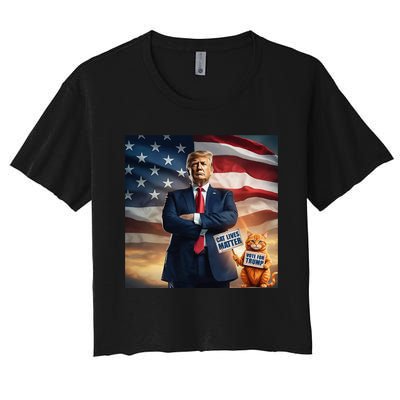 Cat Lives Matter Vote For Trump Usa Flag Funny Election Women's Crop Top Tee