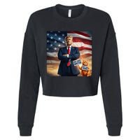 Cat Lives Matter Vote For Trump Usa Flag Funny Election Cropped Pullover Crew