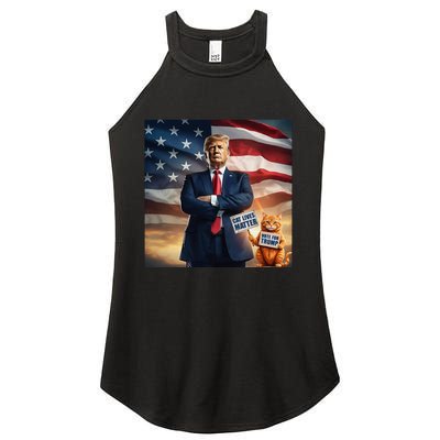 Cat Lives Matter Vote For Trump Usa Flag Funny Election Women's Perfect Tri Rocker Tank