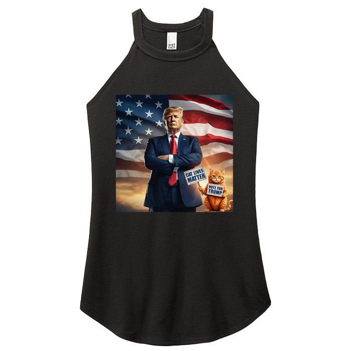 Cat Lives Matter Vote For Trump Usa Flag Funny Election Women's Perfect Tri Rocker Tank