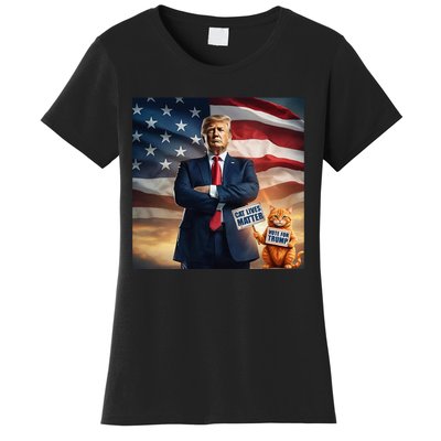 Cat Lives Matter Vote For Trump Usa Flag Funny Election Women's T-Shirt