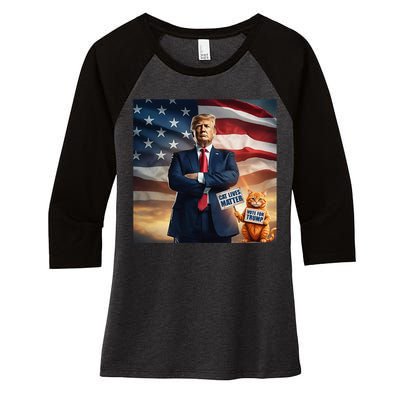 Cat Lives Matter Vote For Trump Usa Flag Funny Election Women's Tri-Blend 3/4-Sleeve Raglan Shirt