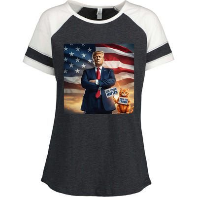 Cat Lives Matter Vote For Trump Usa Flag Funny Election Enza Ladies Jersey Colorblock Tee