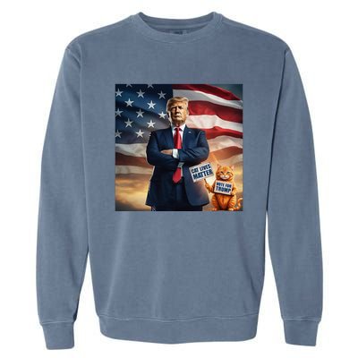 Cat Lives Matter Vote For Trump Usa Flag Funny Election Garment-Dyed Sweatshirt