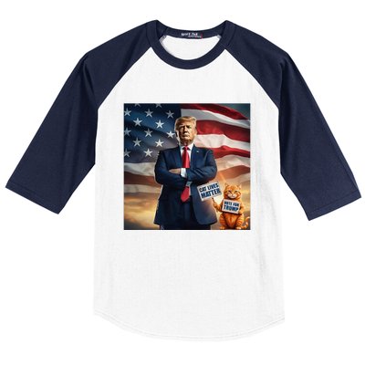 Cat Lives Matter Vote For Trump Usa Flag Funny Election Baseball Sleeve Shirt