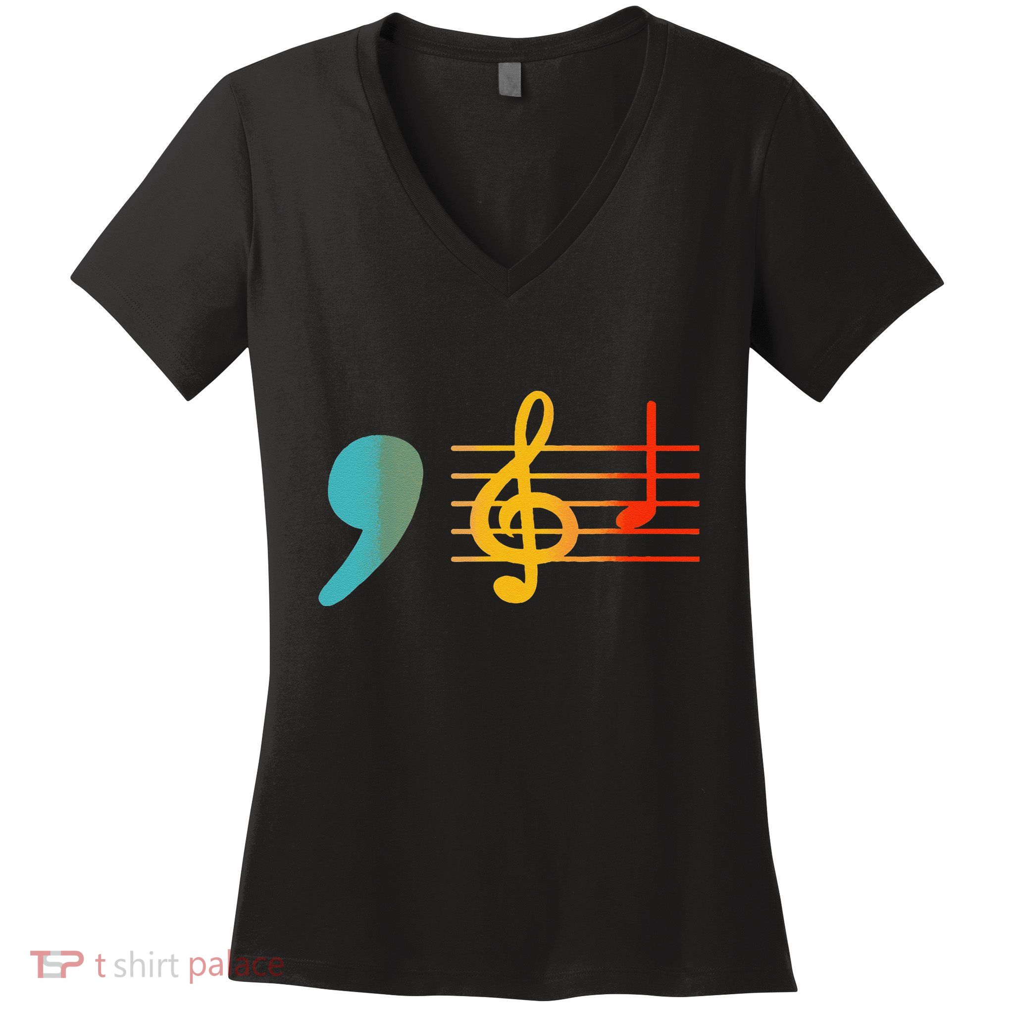 Comma La Music Notes Kamala Harris Music Teacher Elections Gift Women's V-Neck T-Shirt
