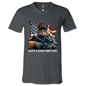 Cats Lives Matter Funny Trump 2024 Cat Maga V-Neck T-Shirt