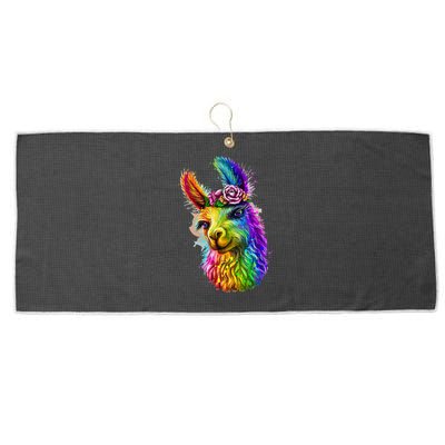 Cute Llama Mom For Llama Lovers Colorful Art Llama Large Microfiber Waffle Golf Towel