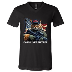 Cats Lives Matter Funny Trump 2024 Cat Maga V-Neck T-Shirt