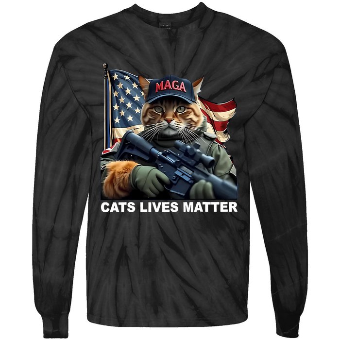 Cats Lives Matter Funny Trump 2024 Cat Maga Tie-Dye Long Sleeve Shirt