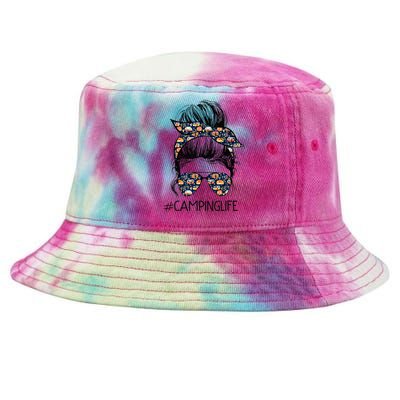 Camping Life Messy Bun Hair Mother's Day Camping Lovers Tie-Dyed Bucket Hat