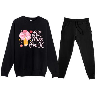 Cute Lil Miss Pre K Pre School New School Year Premium Crewneck Sweatsuit Set