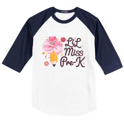 Cute Lil Miss Pre K Pre School New School Year Baseball Sleeve Shirt