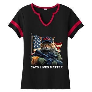 Cats Lives Matter Funny Trump 2024 Cat Maga Gift Ladies Halftime Notch Neck Tee