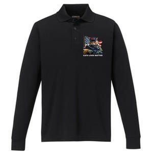 Cats Lives Matter Funny Trump 2024 Cat Maga Gift Performance Long Sleeve Polo