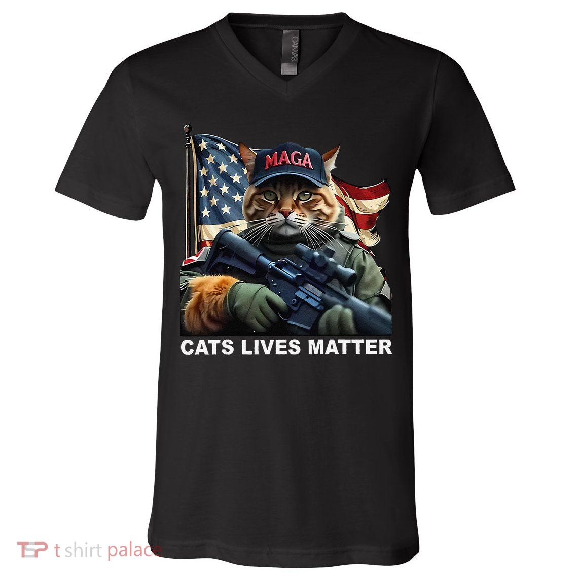 Cats Lives Matter Funny Trump 2024 Cat Maga Gift V-Neck T-Shirt