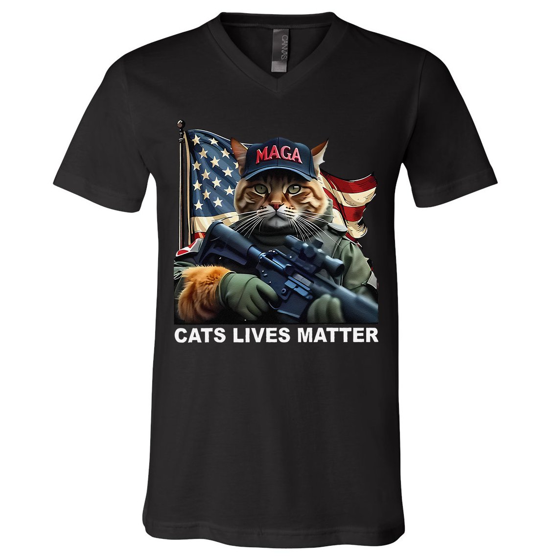 Cats Lives Matter Funny Trump 2024 Cat Maga Gift V-Neck T-Shirt