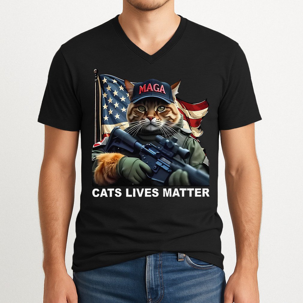 Cats Lives Matter Funny Trump 2024 Cat Maga Gift V-Neck T-Shirt