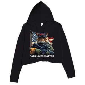 Cats Lives Matter Funny Trump 2024 Cat Maga Gift Crop Fleece Hoodie