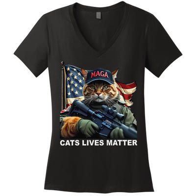 Cats Lives Matter Funny Trump 2024 Cat Maga Gift Women's V-Neck T-Shirt