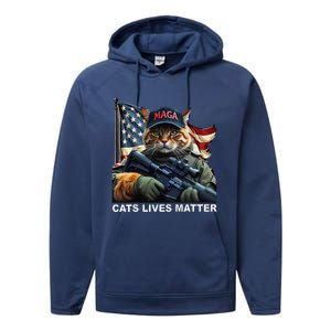 Cats Lives Matter Funny Trump 2024 Cat Maga Gift Performance Fleece Hoodie