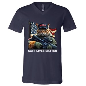 Cats Lives Matter Funny Trump 2024 Cat Maga Gift V-Neck T-Shirt