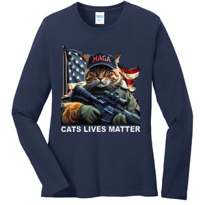 Cats Lives Matter Funny Trump 2024 Cat Maga Gift Ladies Long Sleeve Shirt