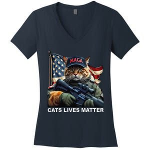 Cats Lives Matter Funny Trump 2024 Cat Maga Gift Women's V-Neck T-Shirt