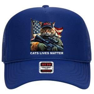 Cats Lives Matter Funny Trump 2024 Cat Maga Gift High Crown Mesh Back Trucker Hat