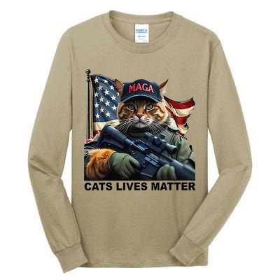Cats Lives Matter Funny Trump 2024 Cat Maga Gift Tall Long Sleeve T-Shirt