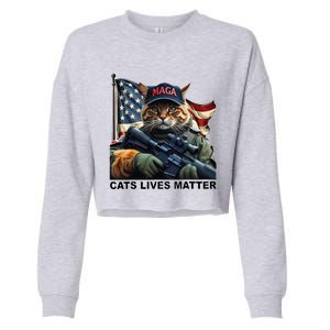 Cats Lives Matter Funny Trump 2024 Cat Maga Gift Cropped Pullover Crew